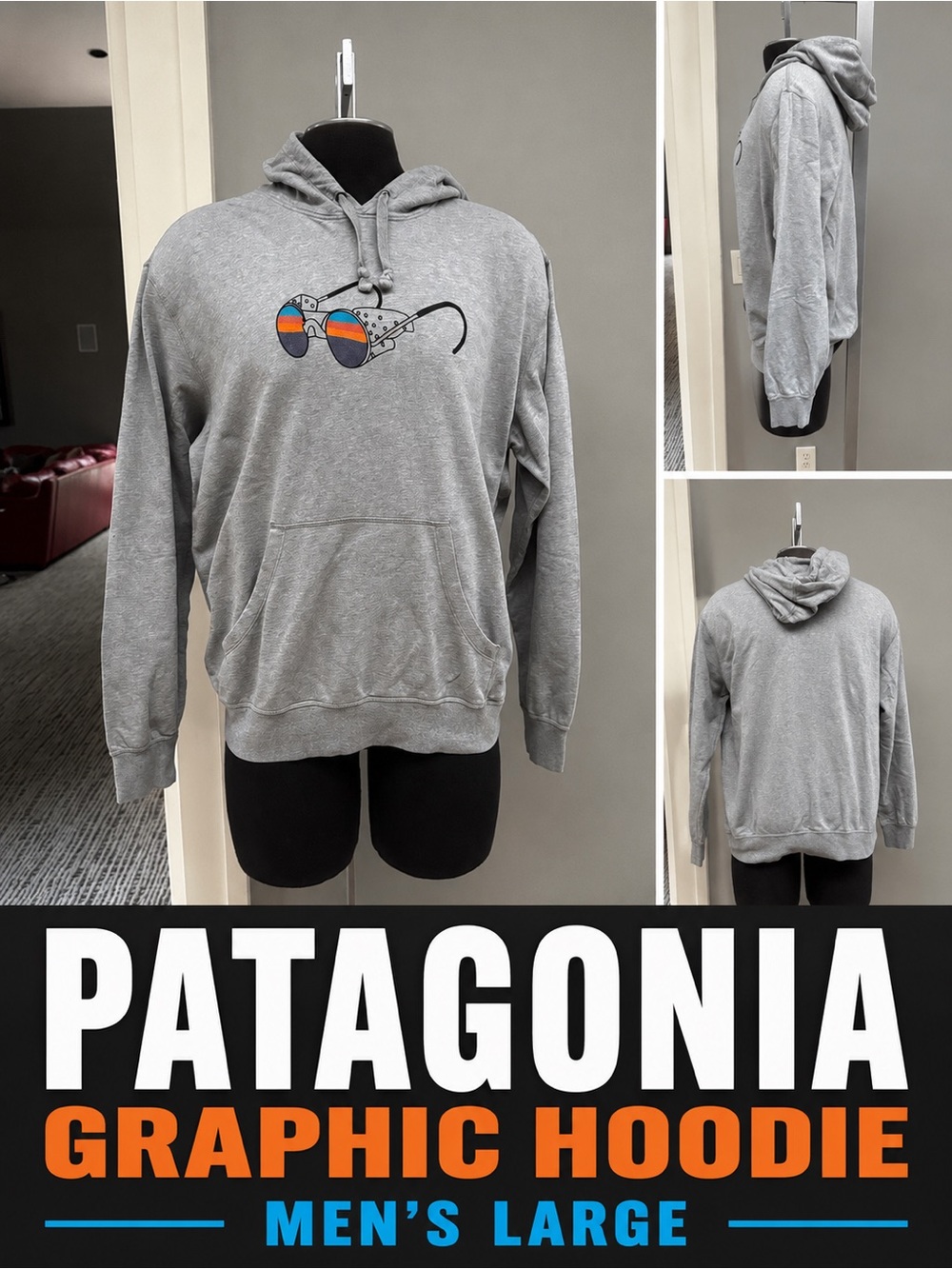 Patagonia Organic Cotton Gray Hoodie Sunglasses Graphic hoodie Sweatshirt -large
